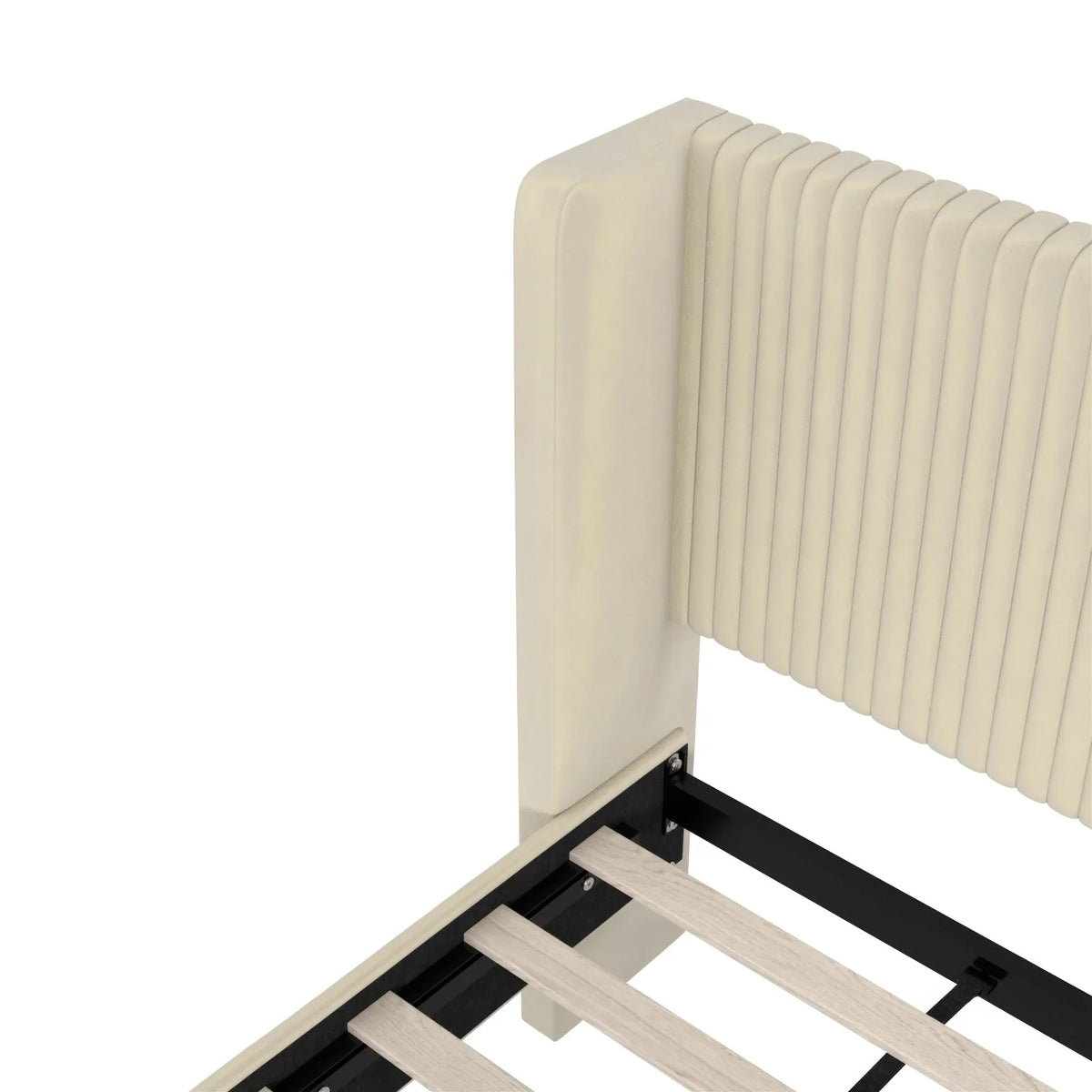 Mainstays Kelsey Upholstered Platform Bed Frame with Tufted Wingback Headboard, No Box Spring Required, Queen, Cream Velvet - image 4