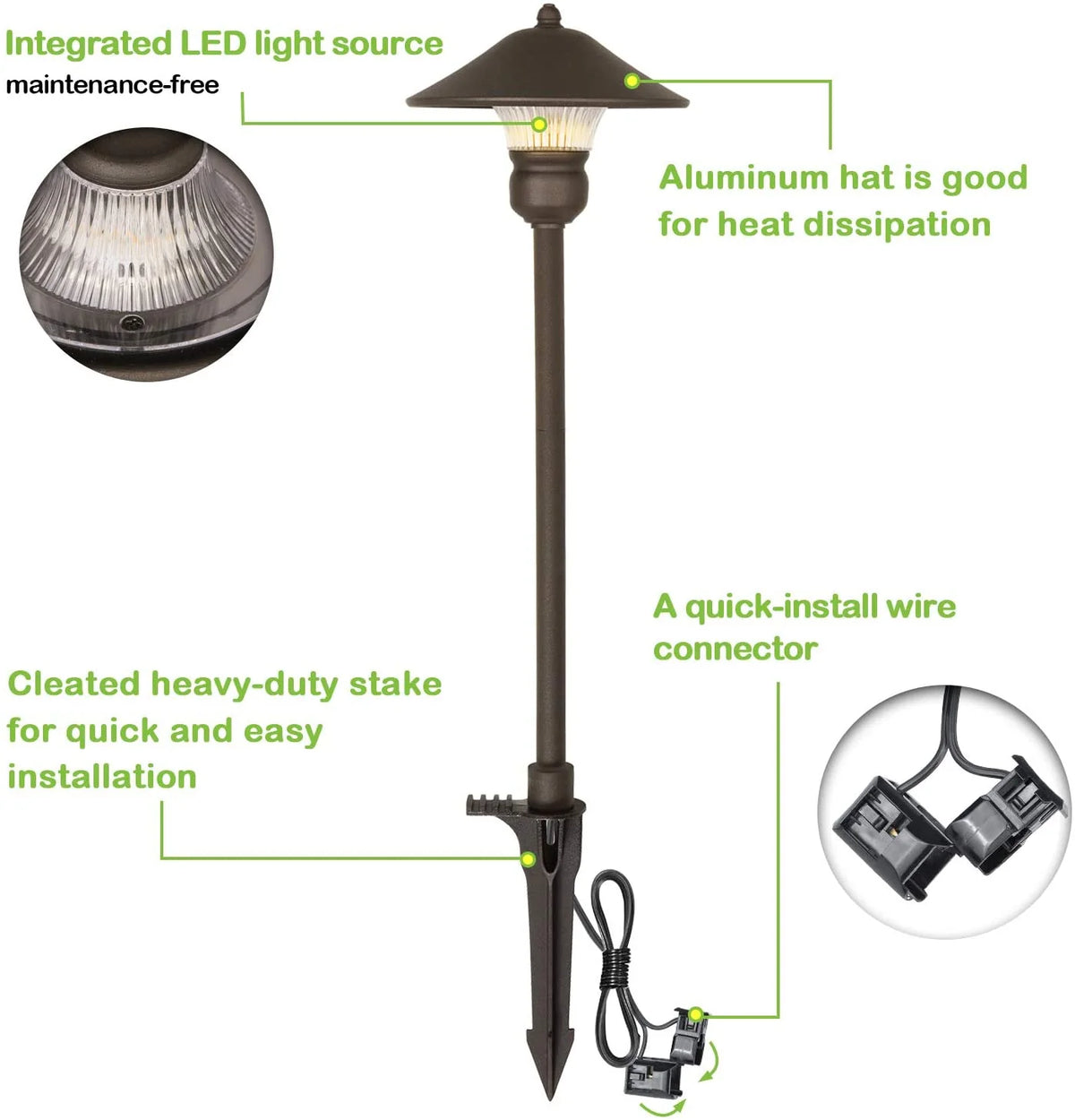 6 Pack Low Voltage LED Landscape Pathway Light, 3W 150LM 12V Wired for Outdoor Yard Lawn, Die-cast Aluminum Construction, 30-Watt Equivalent 15-Year Lifespan - image 4
