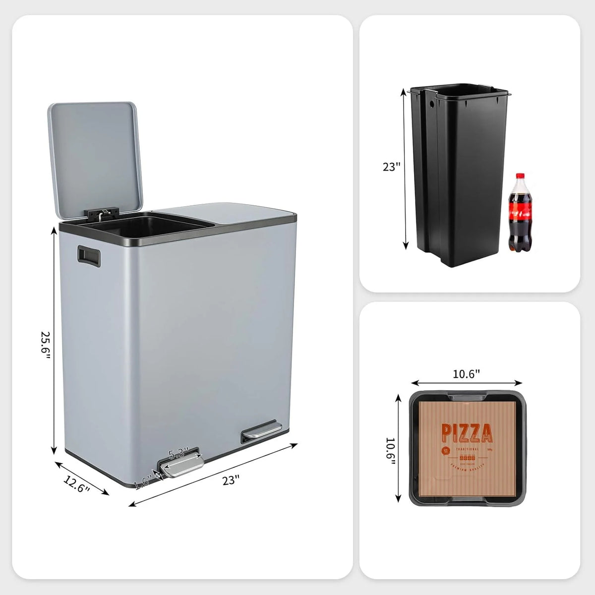 Arlopu 60 L/16 gal Dual Trash Can, Stainless Steel Garbage Can for Kitchen, Recycle Bin with Lid - image 37