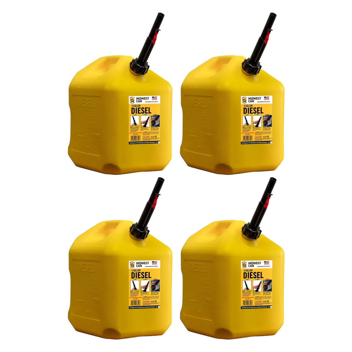 Midwest Can Company 5 Gallon Diesel Can Fuel Container w/ Auto Shut Off (4 Pack) - image 1