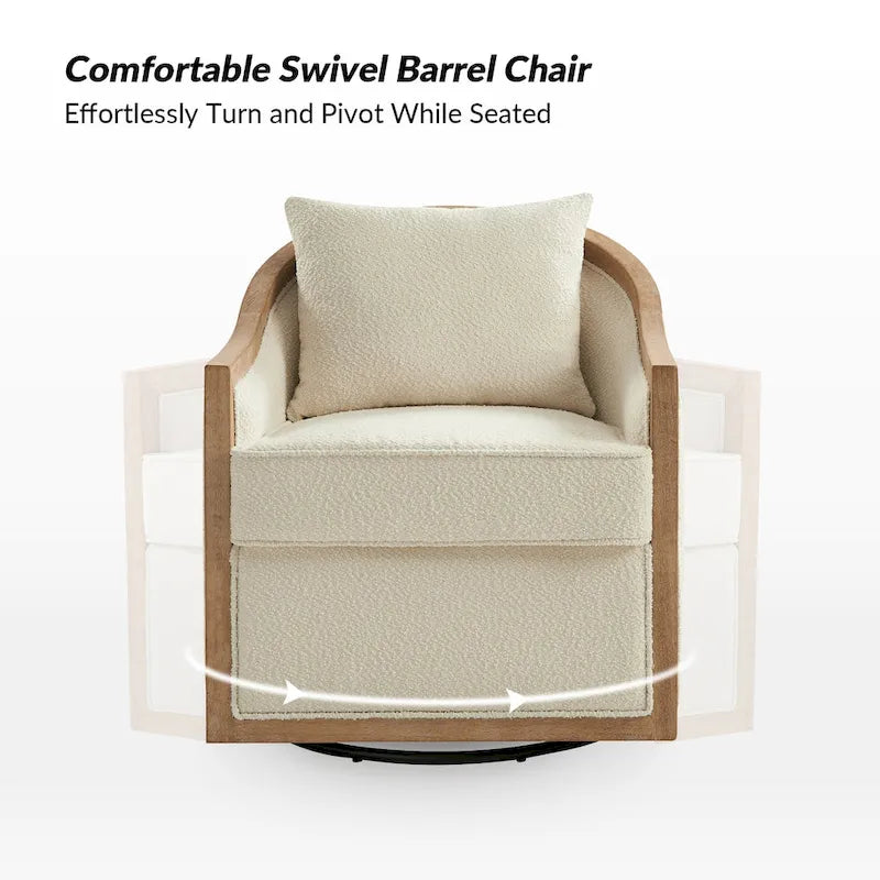 Oswald Jess Farmhouse Solid Wood Swivel Barrel Chair with Toss Pillows by HULALA HOME - image 6