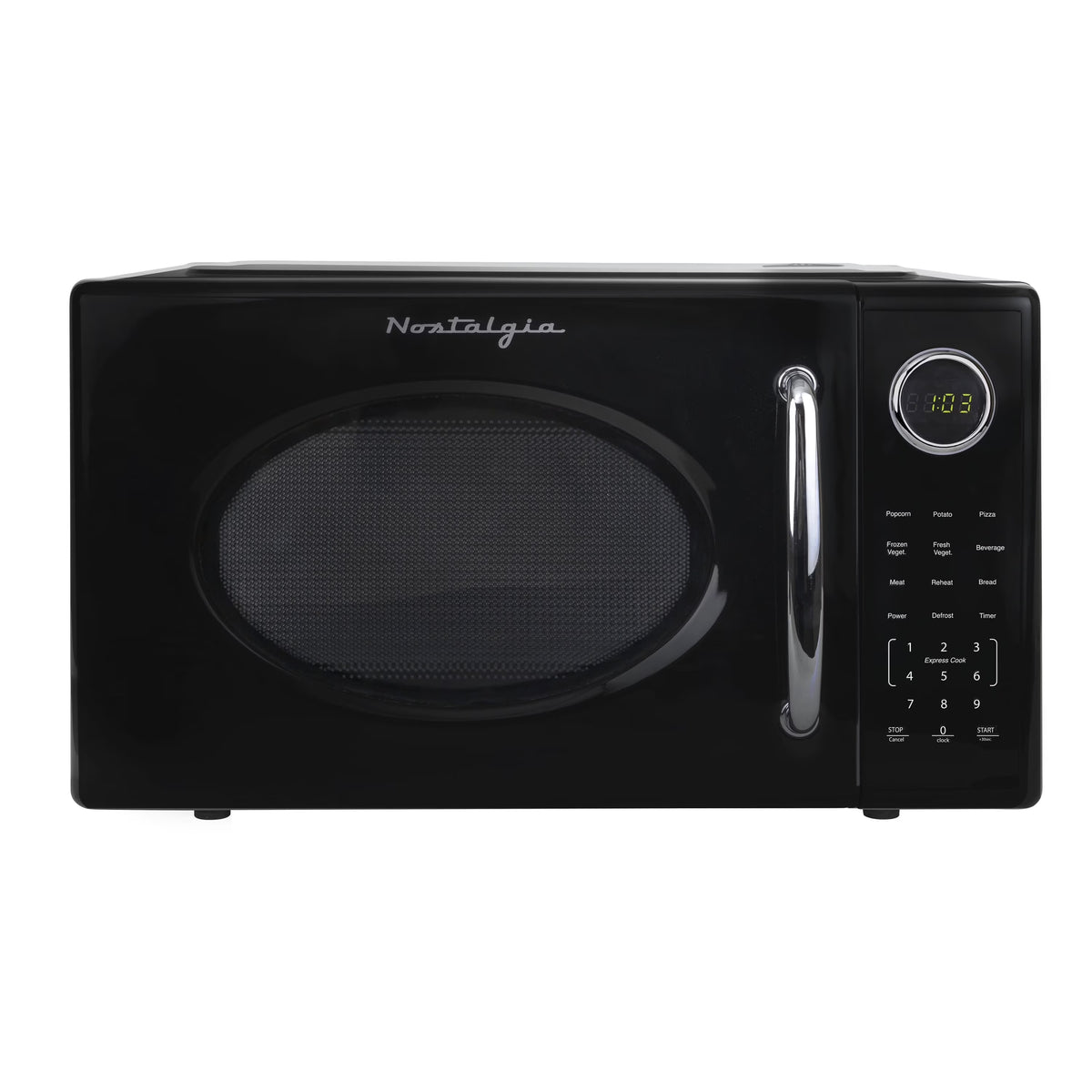 Nostalgia Retro Microwave Oven - 1.1 Cu Ft & 1000-Watt Countertop Size with Glass Turntable, Child Safety Lock, 8 Auto-Cook Programs & Digital Clock - Black - image 1