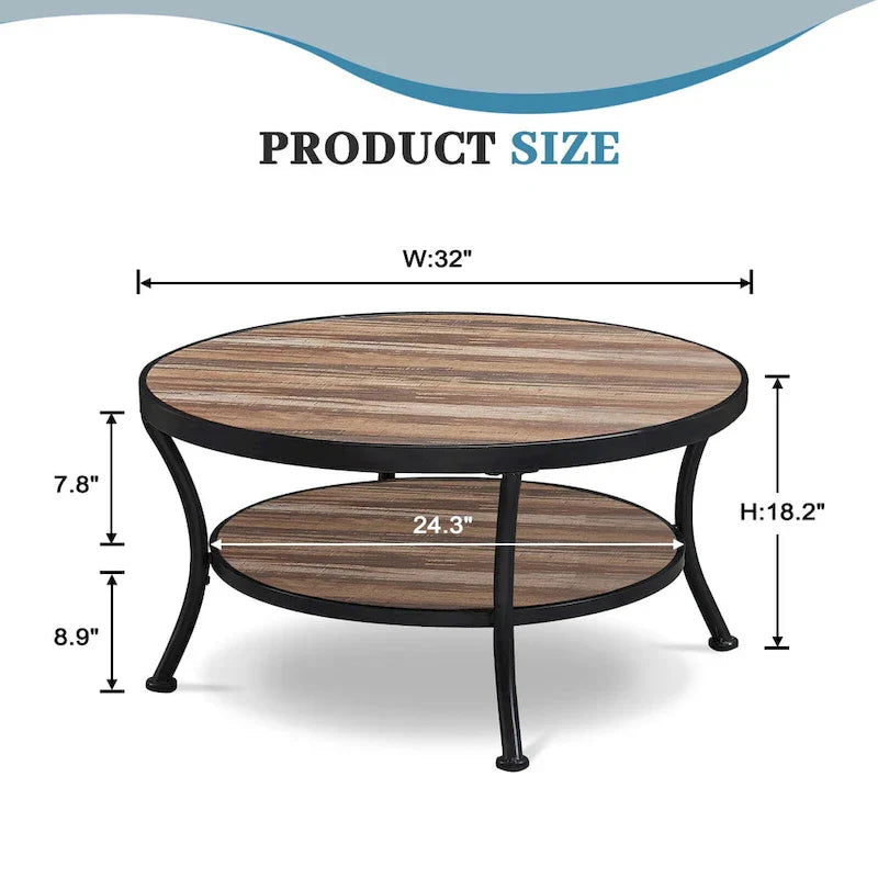 Myhozm Industrial Round Metal Coffee Table with Shelf – Perfect for Living Room, Home Office, and Bedroom - image 11