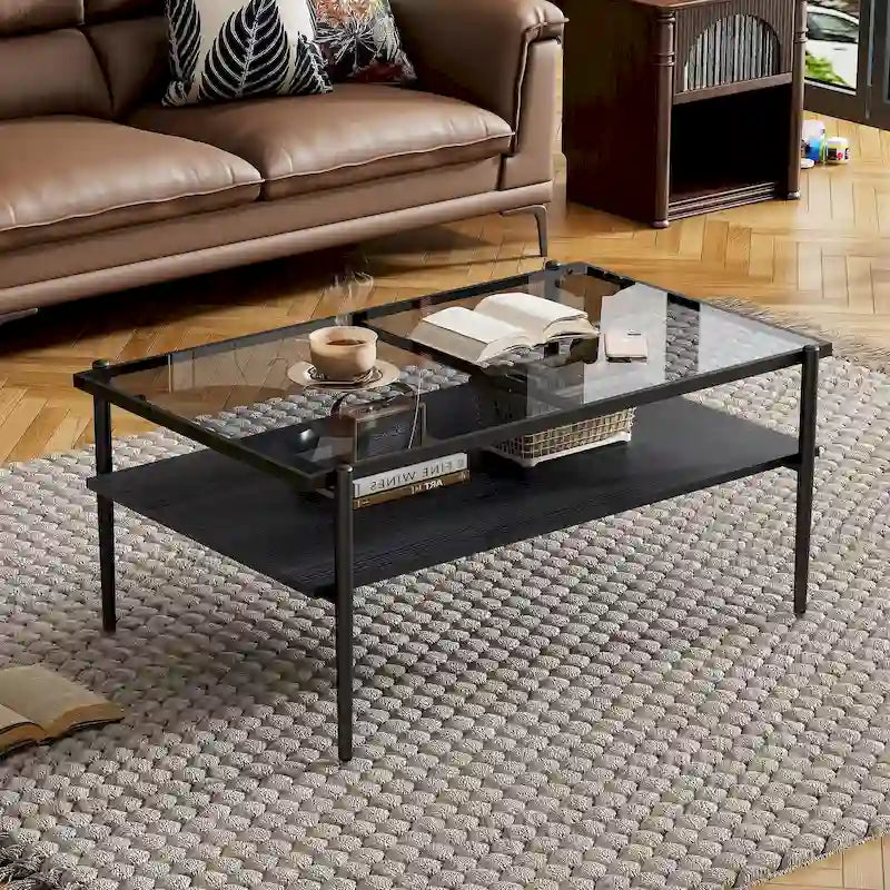 Modern Rectangular Coffee Table with Tempered Glass Surface for Living Room - image 2