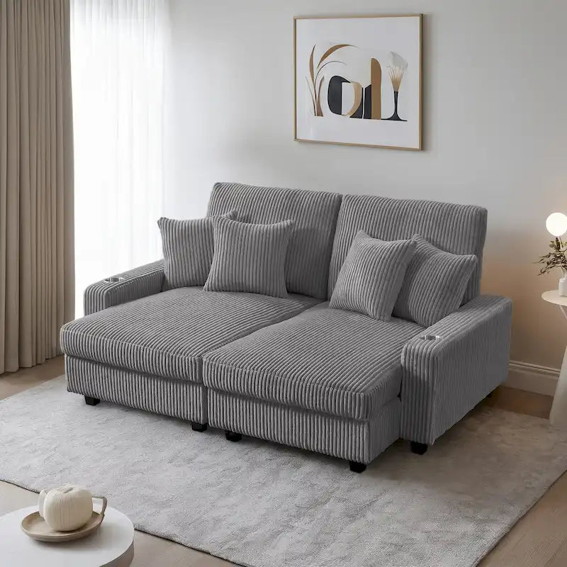 74-Inch Upholstered Chaise Lounge Loveseat with Adjustable Backrest - image 2