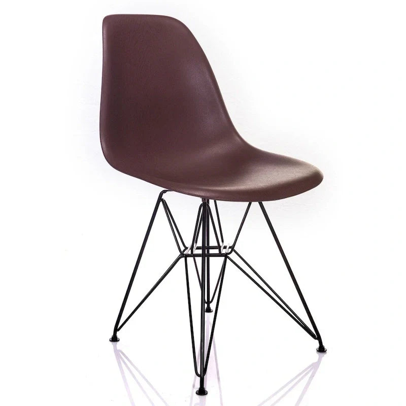 Mid-Century Modern DSR Dining Accent Side Chair with Brown Wood Grain Finish and Black Eiffel Steel Legs - Nature Series - image 6