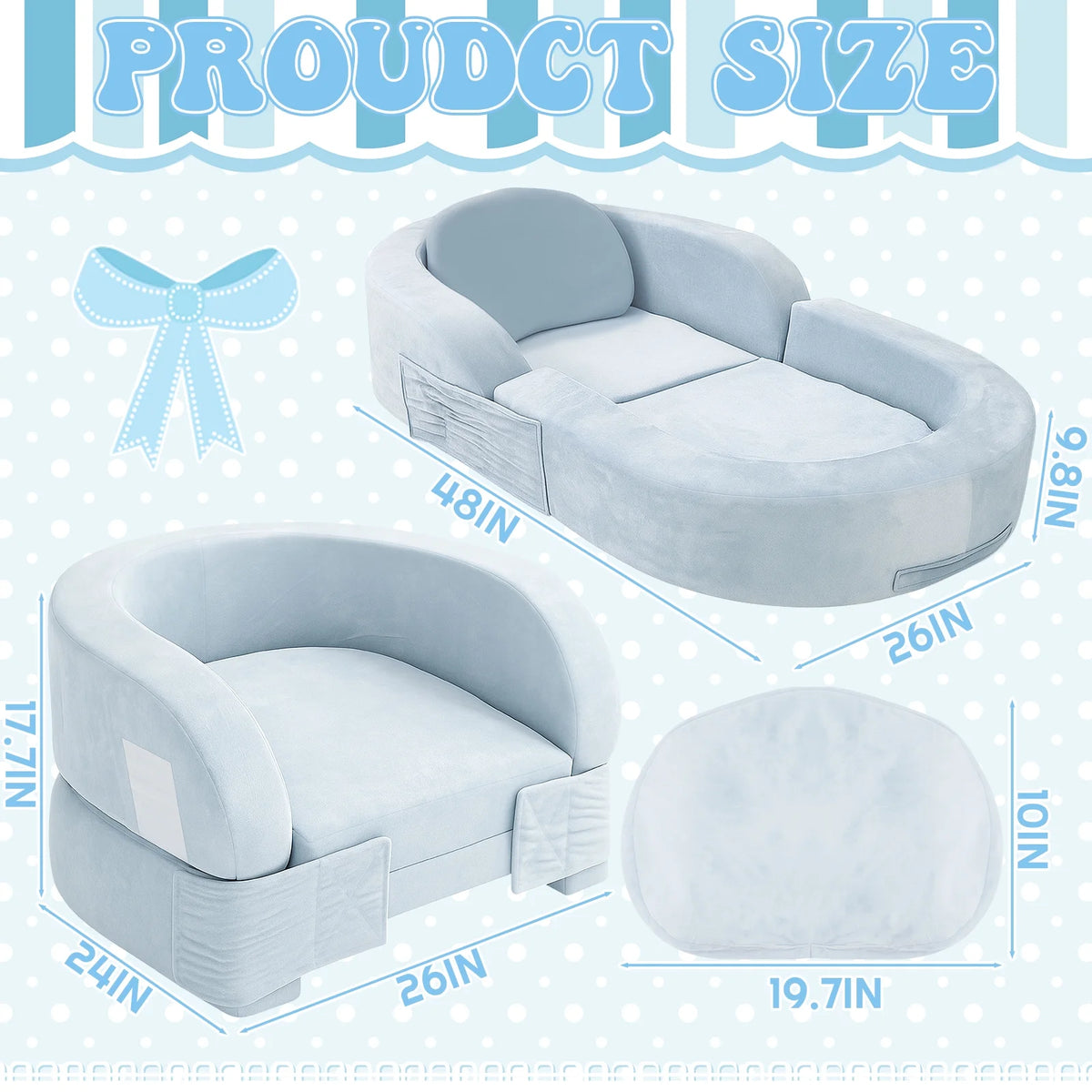 Coumy Toddler Travel Bed 2-in-1 Kids Sofa Chair with Removable Cover, Soft Foam Portable Foldable Toddler Bed for Travel with Carrying Bag, Blue - image 7