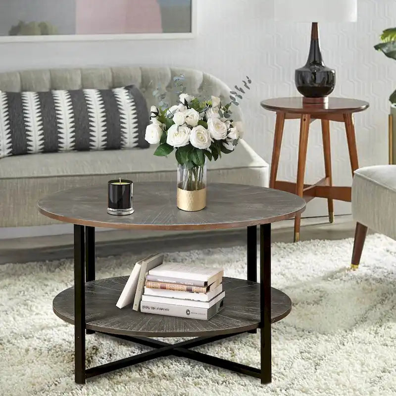 Two-Tier Round Coffee Table with Storage - image 4