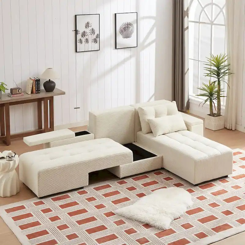 Beige Modular Corduroy Sleeper Sofa and Sectional Set - Versatile 3-in-1 Design - image 5