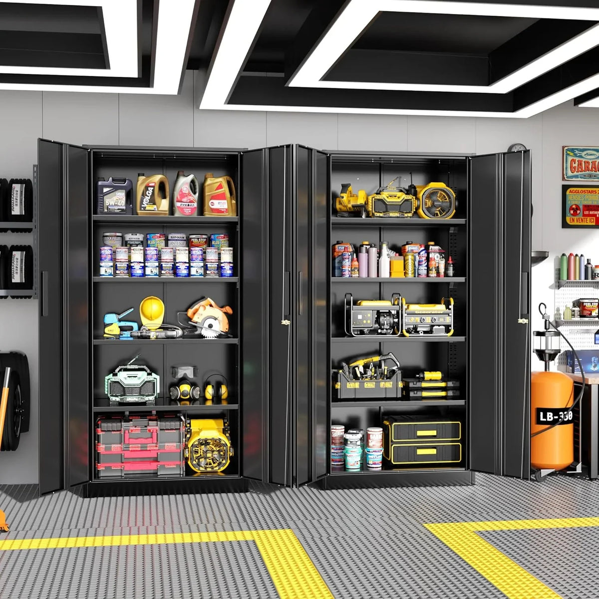 SOLAURA 71" Metal Garage Storage Cabinet with Locking Doors and Adjustable Shelves for Home, Office(Black) - image 2