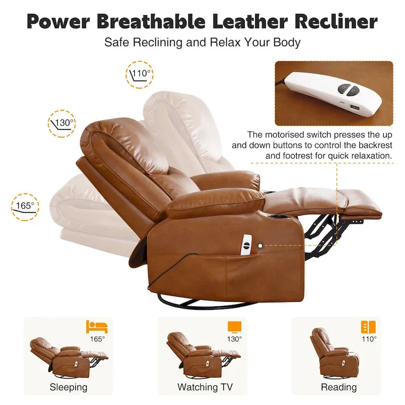 HOMYKA 34.2-Inch Wide Faux Leather Swivel Rocking Power Recliner Chair with USB Charging Port - image 17