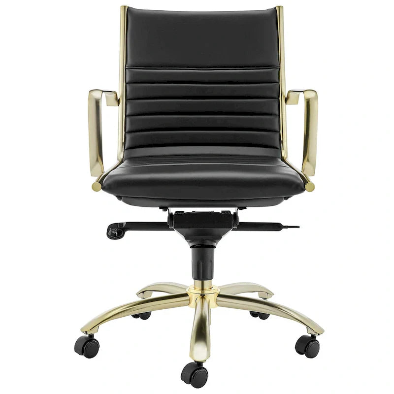 Dirk Black Low Back Office Chair with Matte Brushed Gold Base - image 1