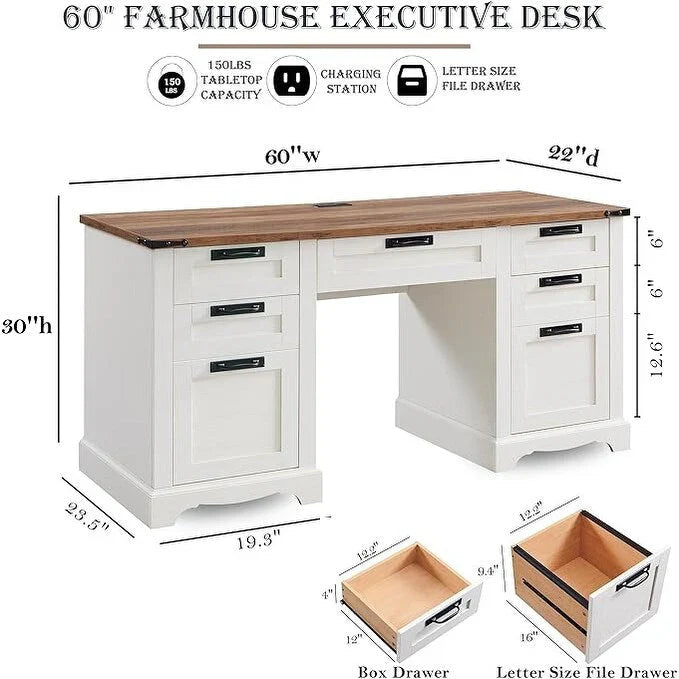60 Farmhouse Executive Desk, Wood Home Office Desk, Computer Desk - image 4