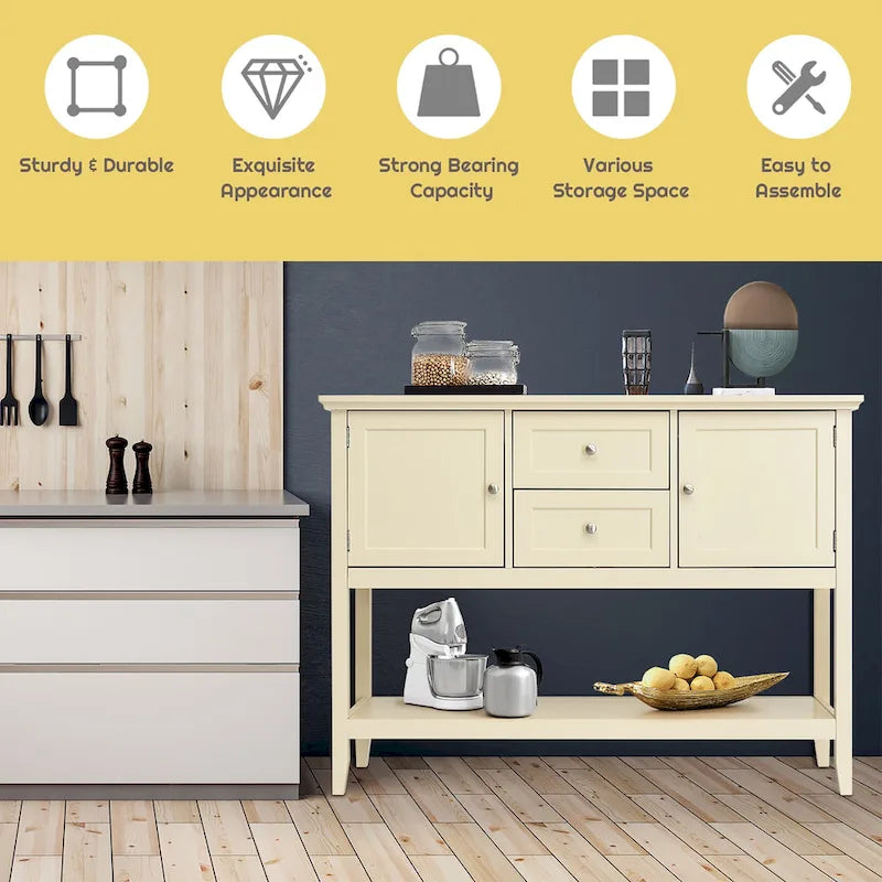 Modern Wooden Sideboard Buffet Cabinet with Drawers & Open Shelf - image 3