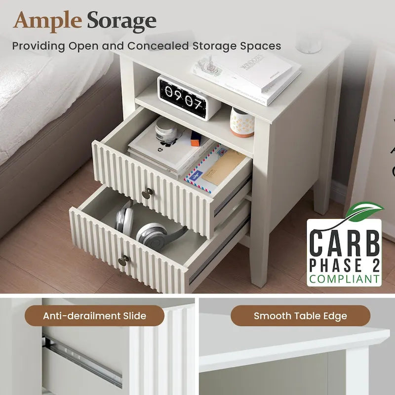 Set of 2 Nightstands with 2 Drawers and Built-in Charging Station - image 2