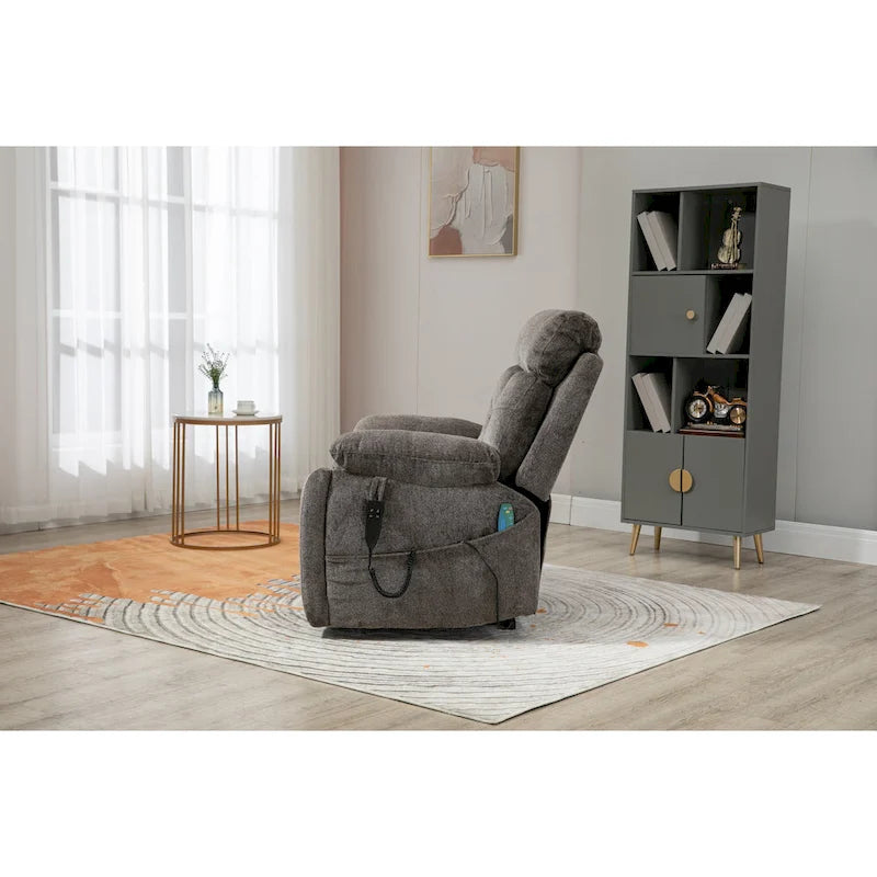 Gray Chenille Power Lift Recliner with Massage and Concealed Cup Holder - image 10