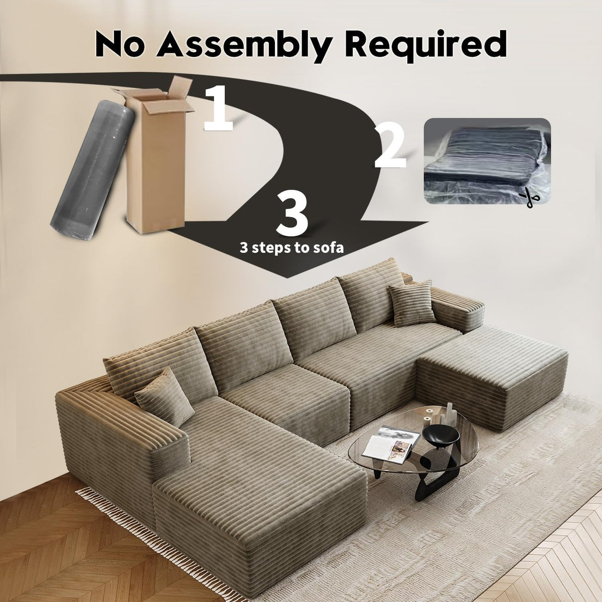 107.5" Cloud Modular Sectional Sofa Couch with L-Shape Chaise,Modern Minimalist Upholstered Couches for Living Room Bedroom,Deep Seat Corner Couch .No Assembly Required (Black,Left Facing Chaise) - image 79