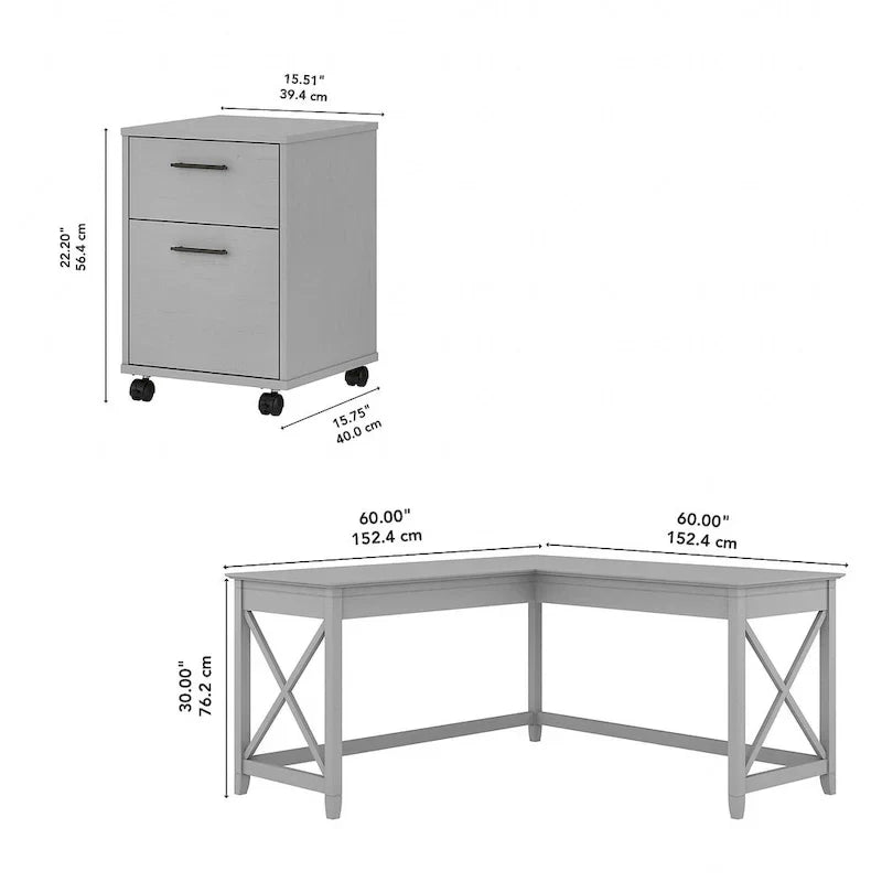 Bush Furniture Key West 60-Inch L-Shaped Desk with Rolling File Cabinet - image 22