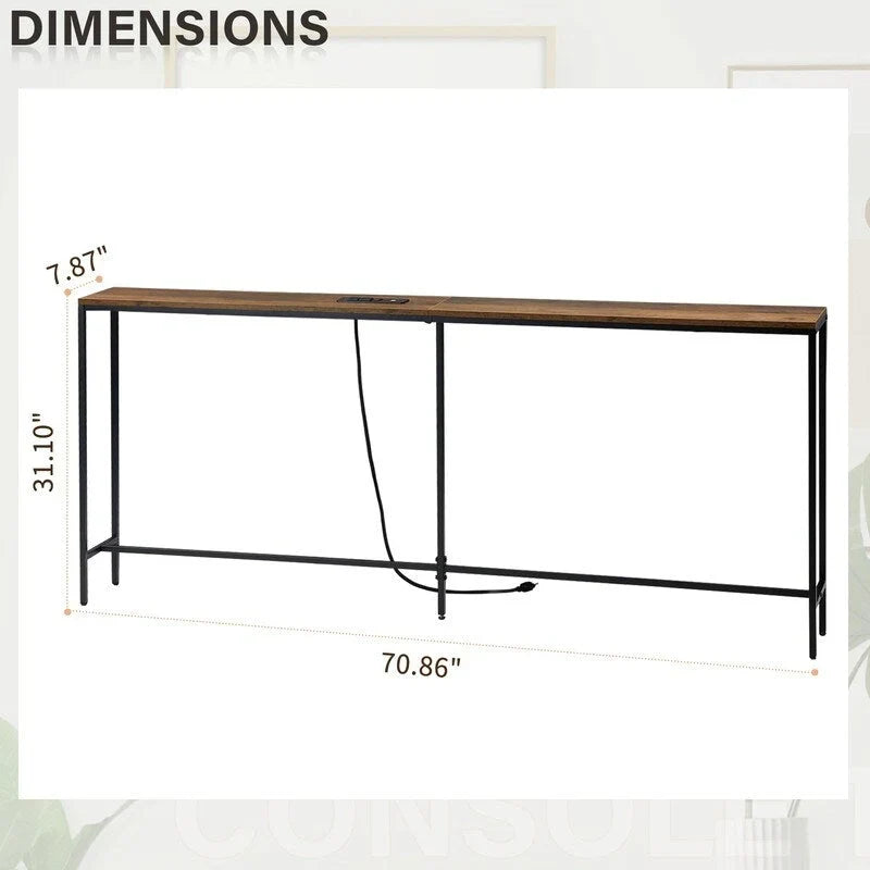 70.9-Inch Console Table with Dual Power Outlets and USB Ports - Slim Entryway and Sofa Table for Living Room - image 7