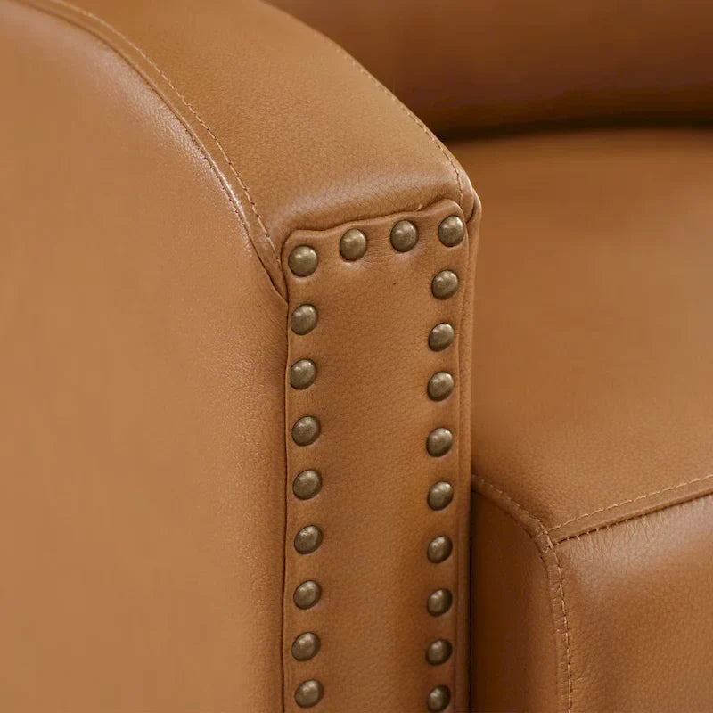 Authentic Leather Pushback Recliner with Adjustable Seat Back and Sturdy Wooden Legs - image 14