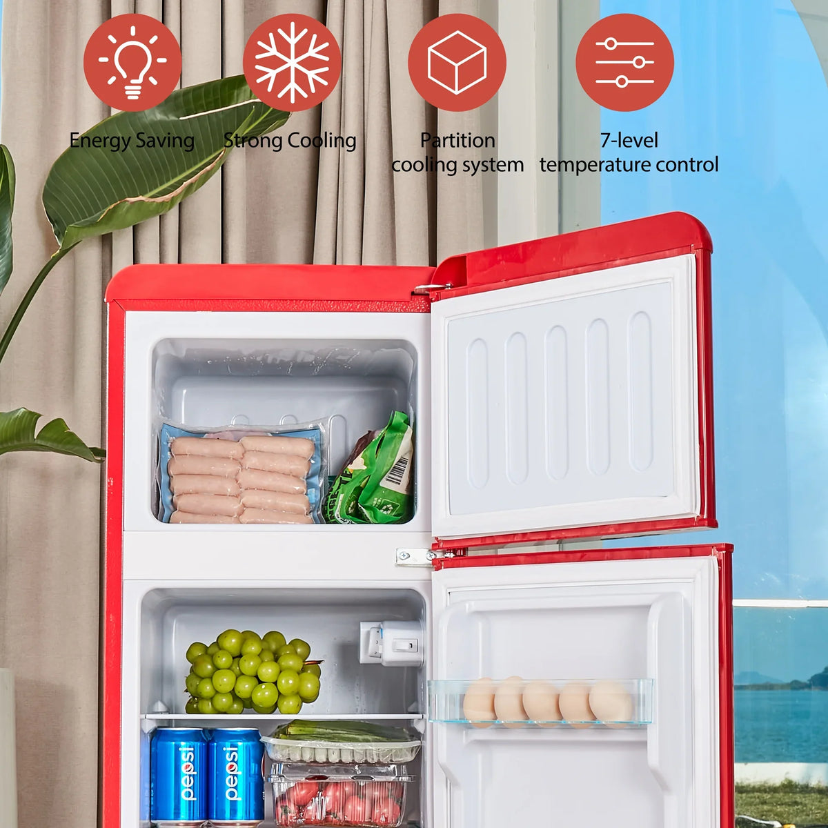 Harper & Bright Designs Double Door Mini Fridge with Freezer, 3.2 Cu.Ft Compact Refrigerator with Adjustable Shelf, Adjustable Thermostat and Reversible Door for Bedroom, Dorm, Home Office, White - image 40