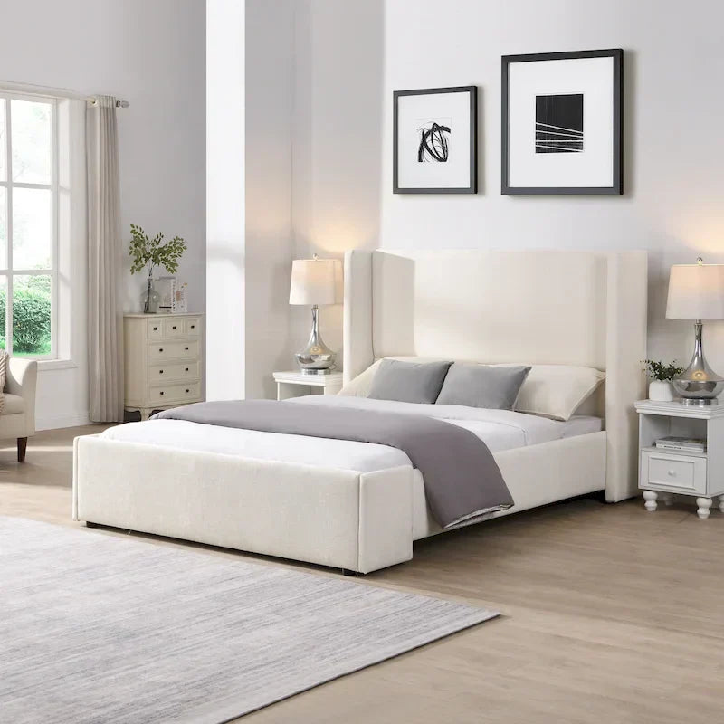 Upholstered Platform Bed with Wingback Headboard and Slat Support - image 2