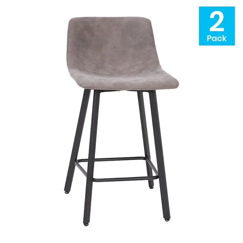 Pair of Armless Upholstered Metal Counter Stools - image 20