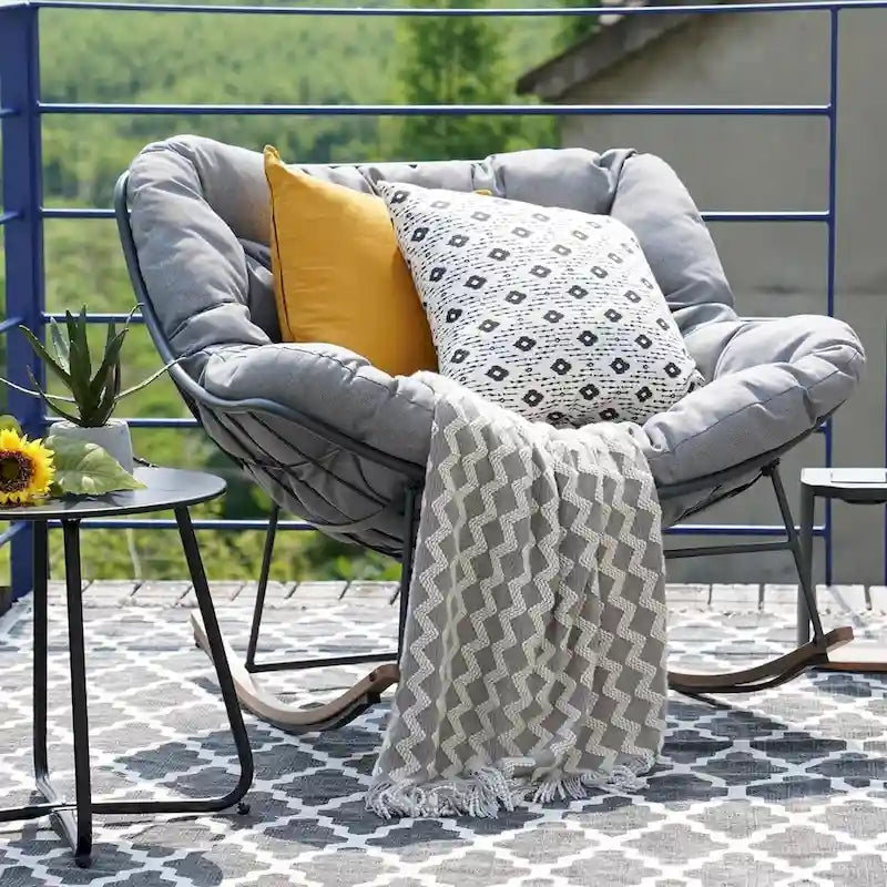 Giant Patio Rocking Chair, Indoor Outdoor Egg Freestyle Chair with Cushion Upholstered Modern Lounge Chair for, Garden, Backyard - image 4