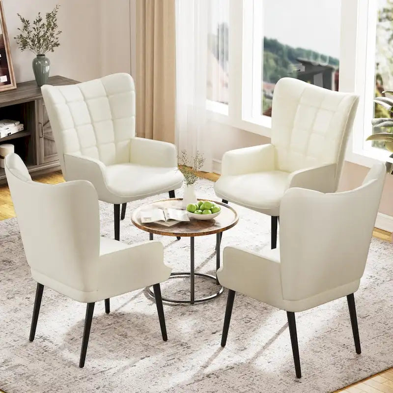 Set of 2 High-Back Tufted Accent Chairs in Cream, Brown, and Taupe - image 38