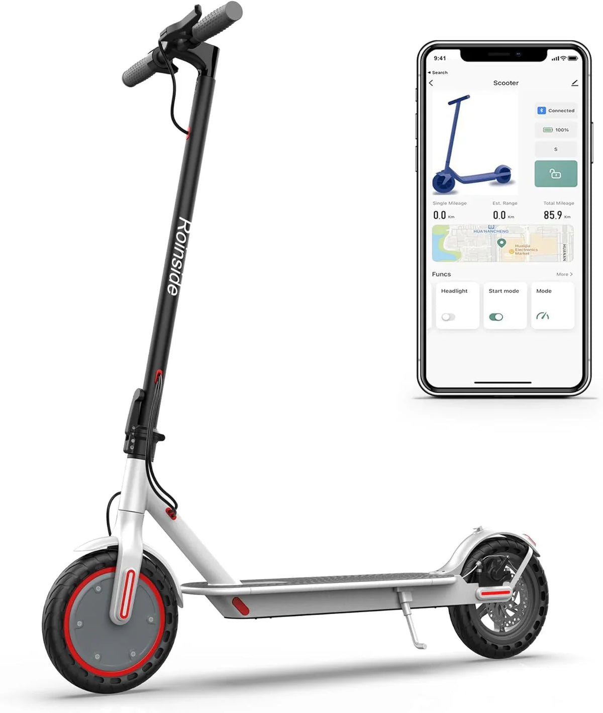 Electric Scooter - 8.5" Solid Tires, 350W Motor, Up to 19 MPH and 21-23 Miles Long-Range Portable Foldable Commuting Scooter for Adults with Double Braking System and App - image 5