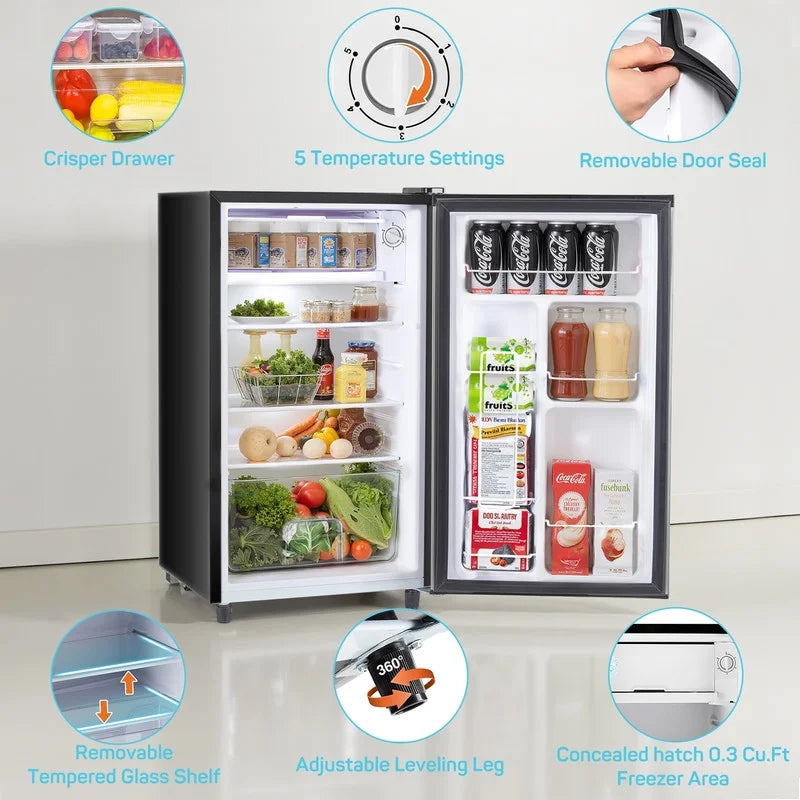 Sybels 3.2 Cu.Ft Mini Fridge with Freezer, Compact Single Door, Adjustable Thermostat & Low Noise, Perfect for Bedroom, Dorm, Office, Black - image 11