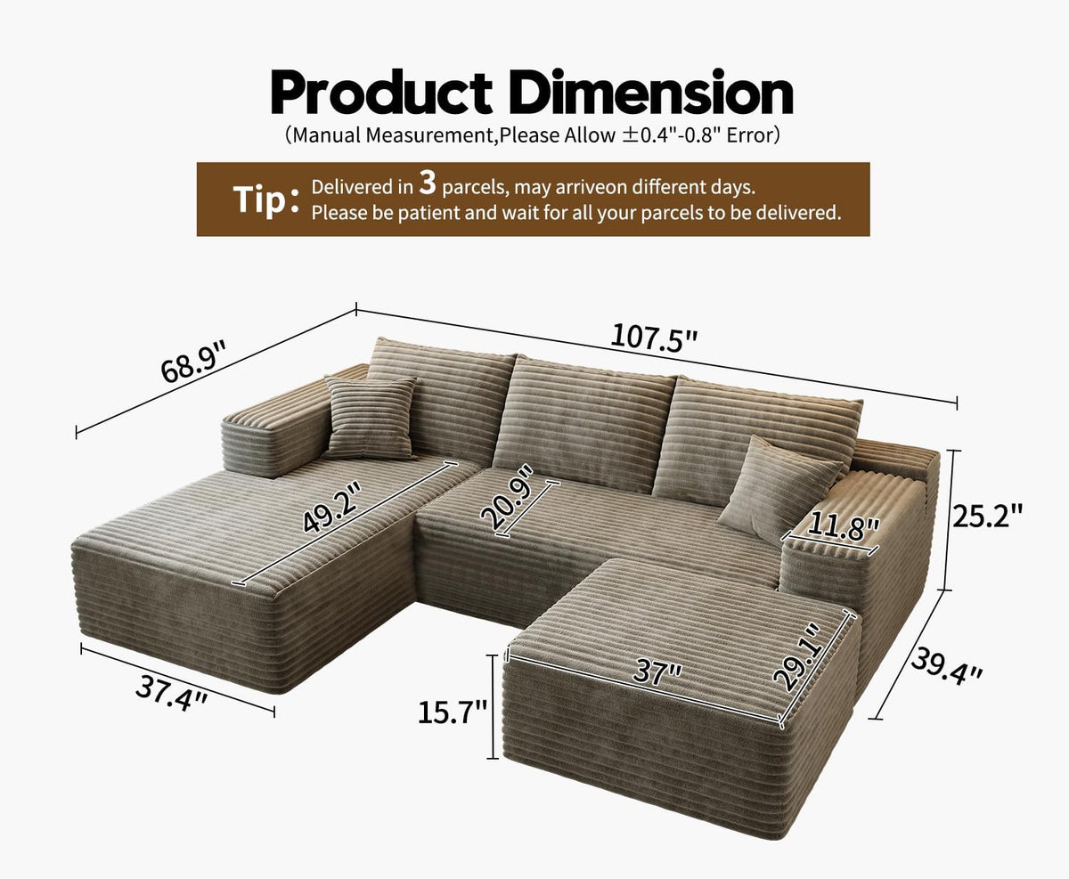 107.5" Cloud Modular Sectional Sofa Couch with L-Shape Chaise,Modern Minimalist Upholstered Couches for Living Room Bedroom,Deep Seat Corner Couch .No Assembly Required (Black,Left Facing Chaise) - image 80
