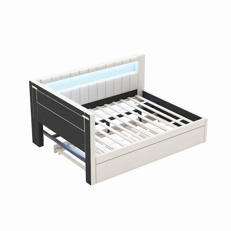 Upholstered Platform Bed with USB Ports & LED Lighting - Full/Twin Size Bed Frame with 2 Storage Drawers - Modern Bedroom - image 30