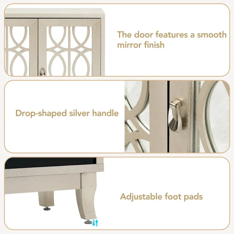 Mirrored Buffet Cabinet with Glass Doors and Silver Handles - 3-Door Sideboard for Living Room, Hallway, and Dining Room - image 10