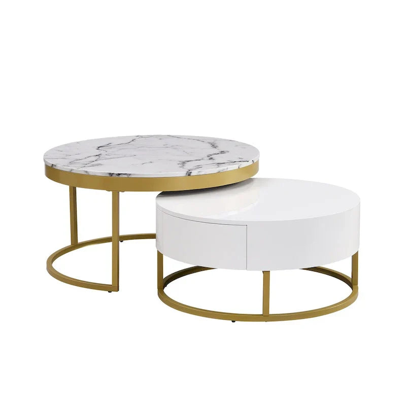 GEITIN Contemporary Round Nesting Coffee Table with Storage Drawers - image 7