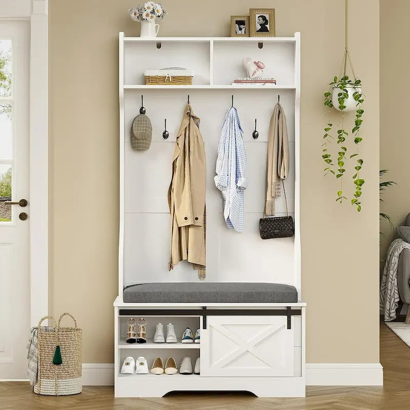 Barn Door Hall Tree with Bench and Shoe Storage Coat Rack - image 7