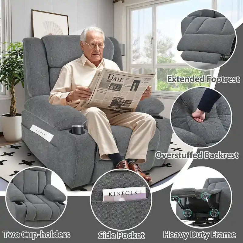 Elevated Recliner Chair for Seniors - Fabric Lift Chair with Extended Footrest, Dual Cup Holders, Side Pockets, and Remote Control - image 17