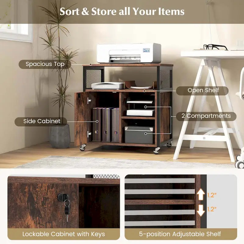 Costway Mobile File Cabinet with Charging Station & Cable - Learn More - image 9