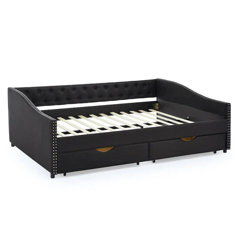 Upholstered Tufted Queen Size Daybed Sofa Bed with Storage Drawers - image 23