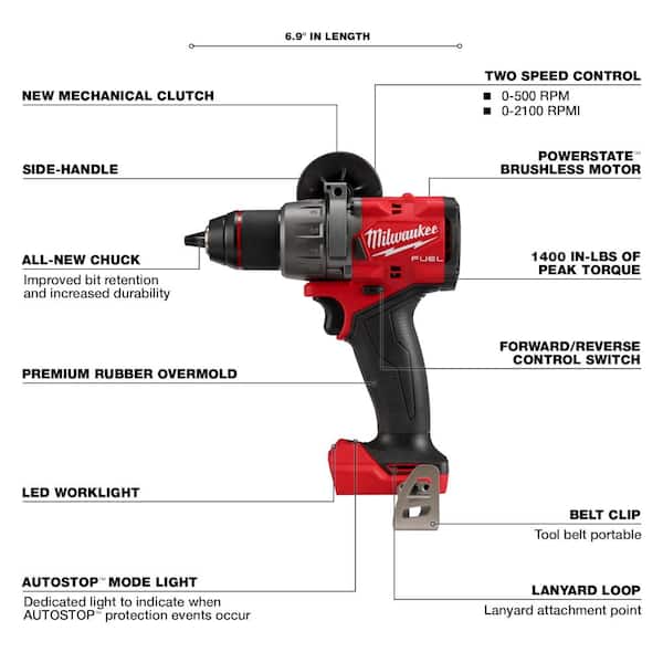 M18 FUEL 18V Lithium-Ion Brushless Cordless Hammer Drill (Tool-Only) W/SHOCKWAVE Carbide Hammer Drill Bit Set (5-Piece) - image 4