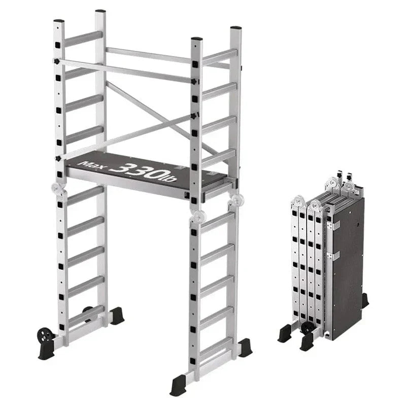 Foldable Scaffolding Ladder, Multipurpose Rolling Work Platform, Scaffold Tower, Ladder Stool Bench, Adjustable Platform, 330 Lbs Duty Rate - image 1