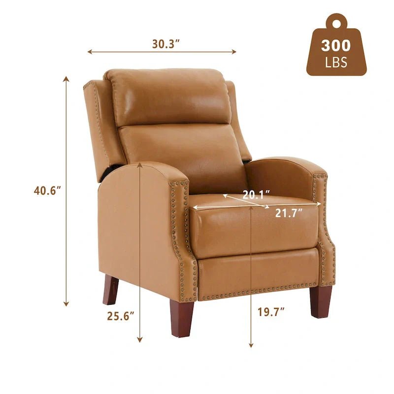 Authentic Leather Pushback Recliner with Adjustable Seat Back and Sturdy Wooden Legs - image 7