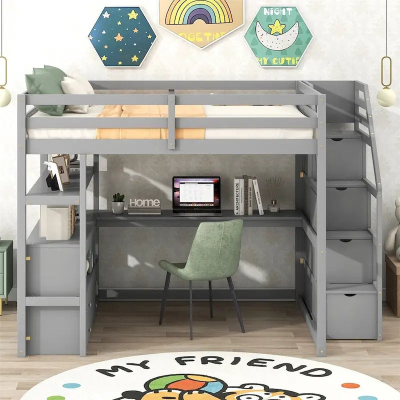 Merax Loft Bed with Integrated Desk and Storage Shelves - image 20