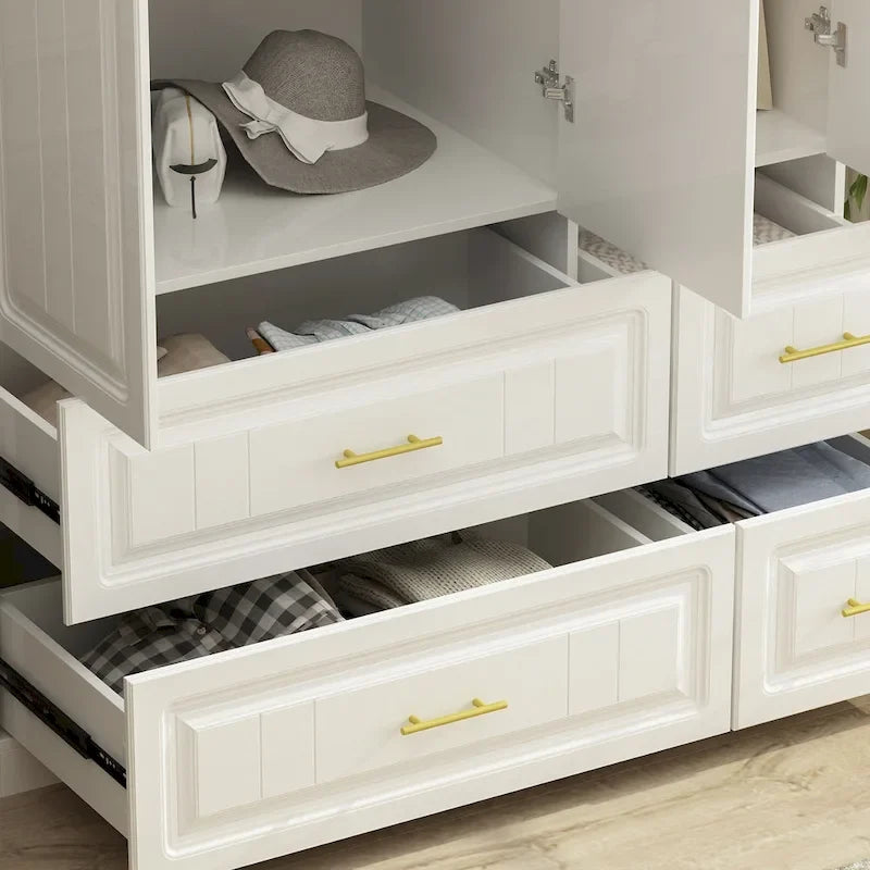 Modern Wardrobe Armoire with Hanging Rod Shelves and Drawers - image 10