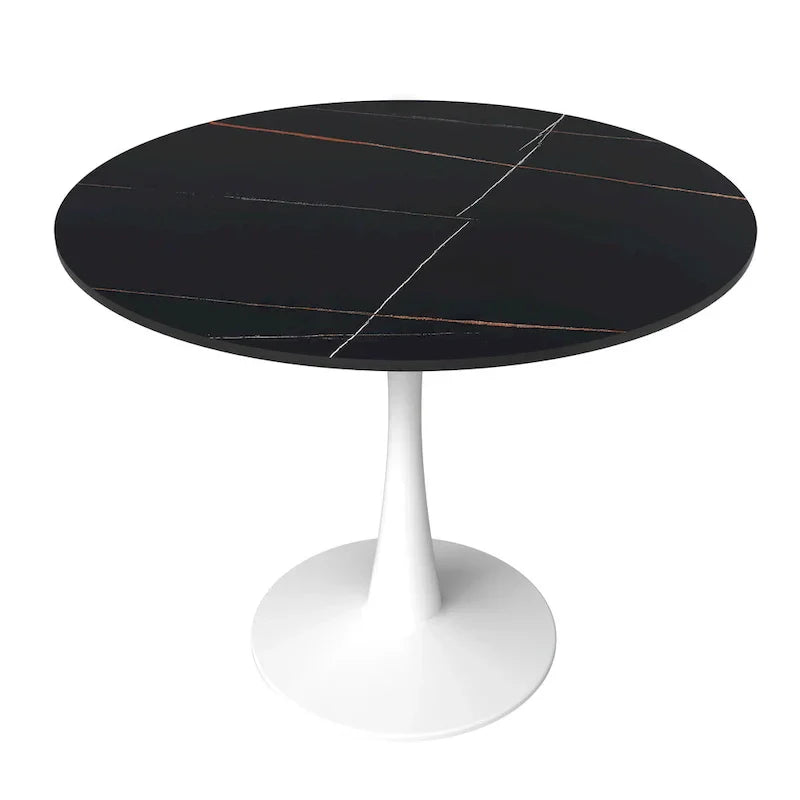 Bristol 35-Inch Round Dining Table for 4 with Sintered Stone Top and White Stainless Steel Pedestal Base - image 1