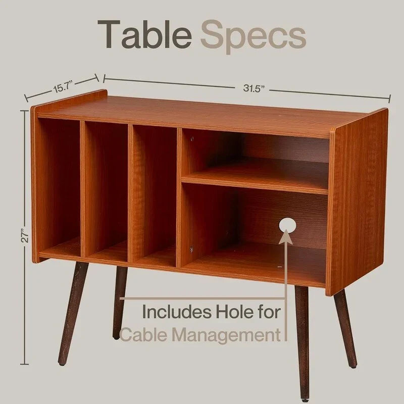 Vinyl Record Player Stand with Built-in Charging Station - Dimensions: 31D x 26W x 15H - image 10