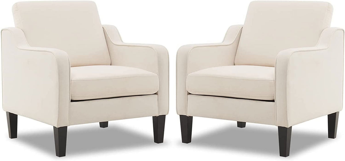 VINGLI Mid-Century Accent Chairs, Upholstered Linen Armchairs for Living Room/Bedroom, Beige (Set of 2) - image 1