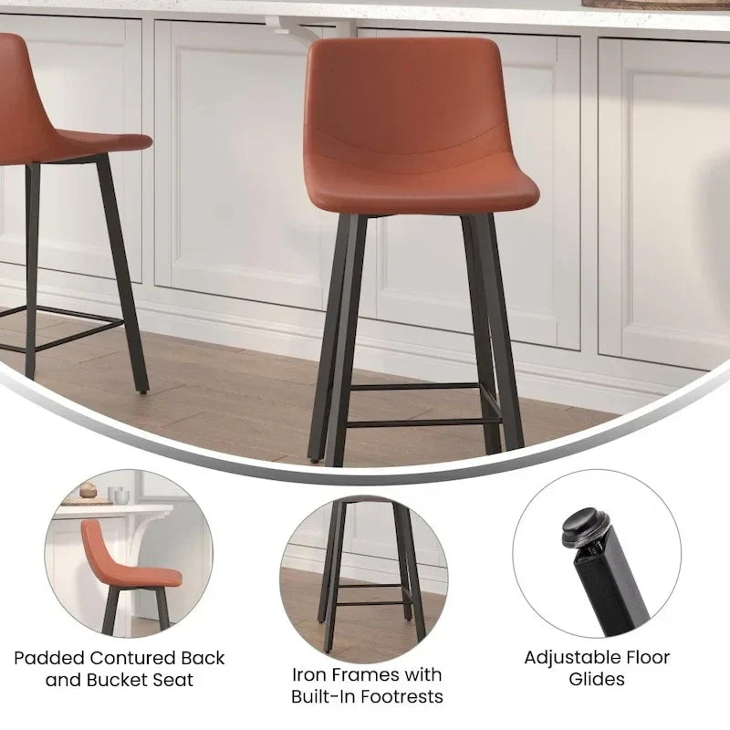 Pair of Armless Upholstered Metal Counter Stools - image 34