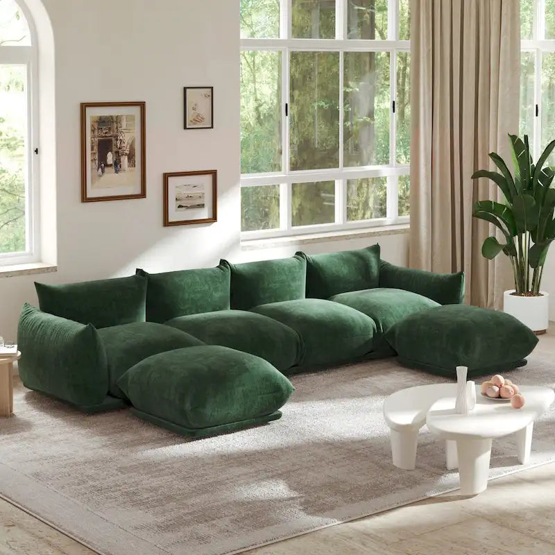 U-Shaped Chenille Fabric Sectional Sofa for 4 with 2 Matching Ottomans - image 18