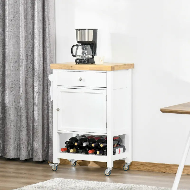 HOMCOM Rolling Kitchen Cart - Versatile Kitchen Island with Smooth Rubberwood Top and Narrow Butcher Block Surface on Wheels - image 1